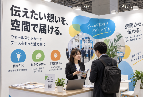 展示会ブースの壁面に貼ったオリジナルウォールステッカー